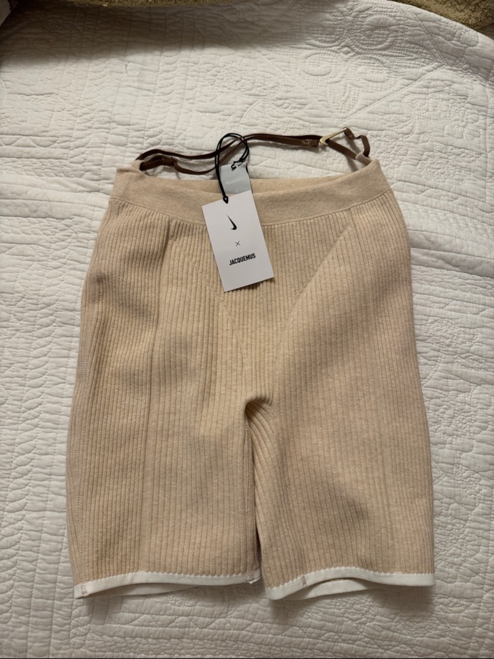 Jacquemus Beige Ribbed Knit Biker Shorts and top set